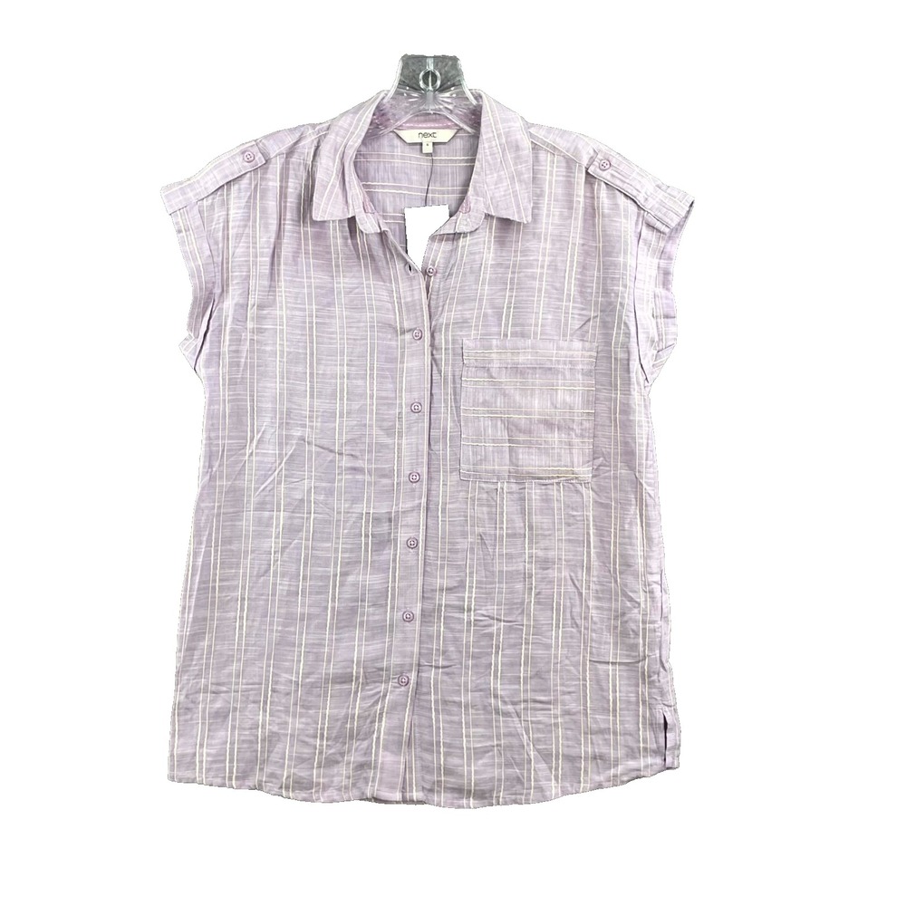 Next Blouse Womens 6 Lavender Striped Cotton Spread Collar Button Up Streetwear
